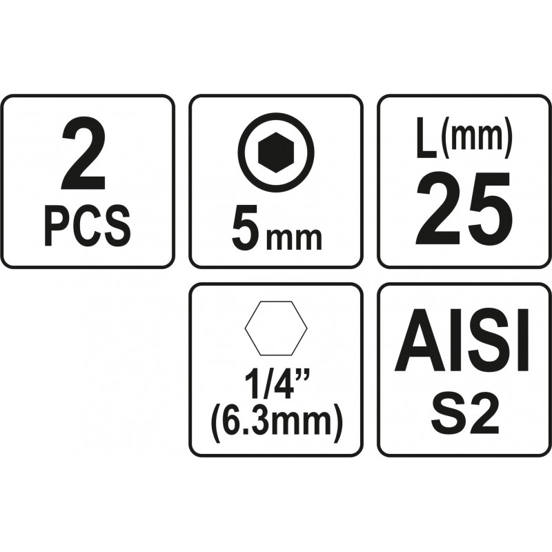 Biti de 25 mm 1/4" cu cap hexagonal H5 Yato