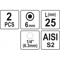 Biti de 25 mm 1/4" cu cap hexagonal H6 Yato