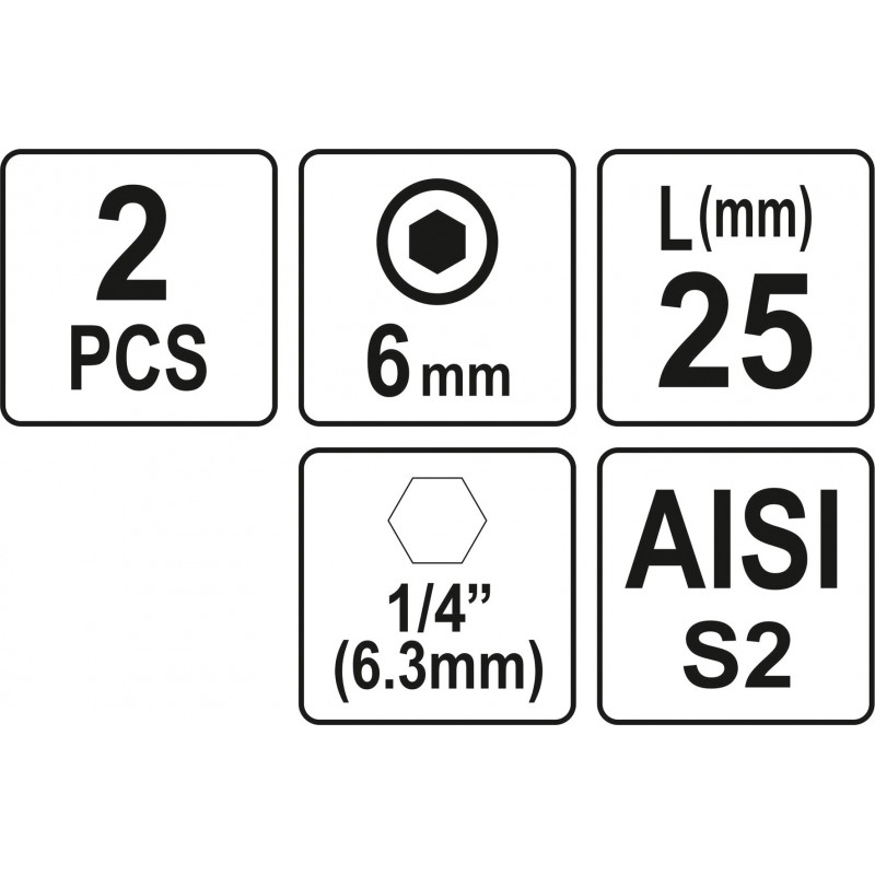 Biti de 25 mm 1/4" cu cap hexagonal H6 Yato