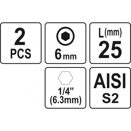 Biti de 25 mm 1/4" cu cap hexagonal H6 Yato