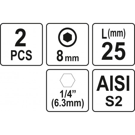 Biti de 25 mm 1/4" cu cap hexagonal H8 Yato