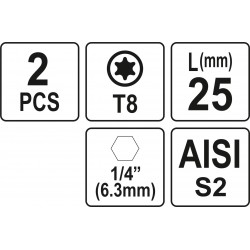 Biti de 25 mm 1/4" cu cap Torx T8 Yato