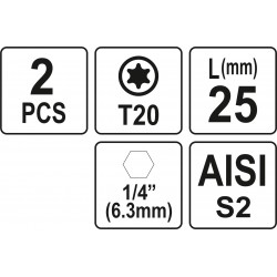 Biti de 25 mm 1/4" cu cap Torx T20 Yato