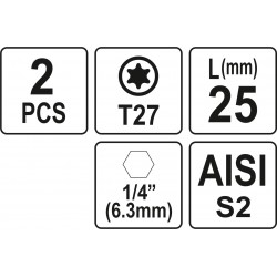 Biti de 25 mm 1/4" cu cap Torx T27 Yato