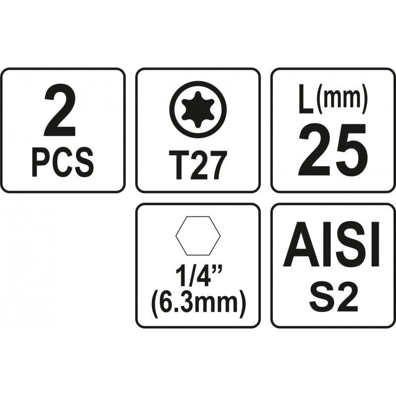 Biti de 25 mm 1/4" cu cap Torx T27 Yato