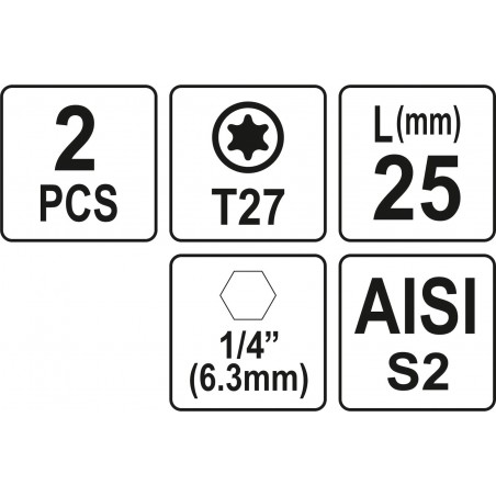 Biti de 25 mm 1/4" cu cap Torx T27 Yato