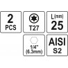 Biti de 25 mm 1/4" cu cap Torx T27 Yato
