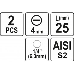 Biti de 25 mm 1/4" cu cap drept tip surubelnita SL4 Yato