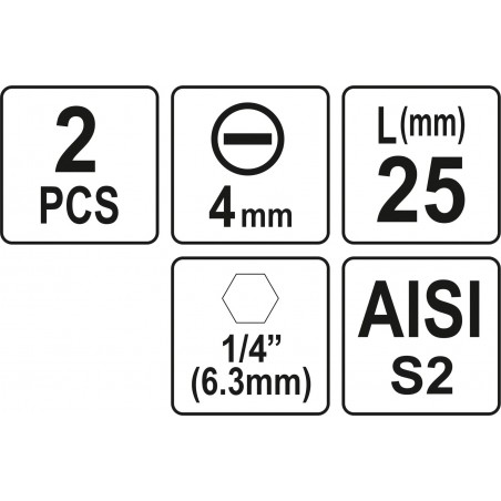 Biti de 25 mm 1/4" cu cap drept tip surubelnita SL4 Yato