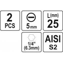 Biti de 25 mm 1/4" cu cap drept tip surubelnita SL5 Yato