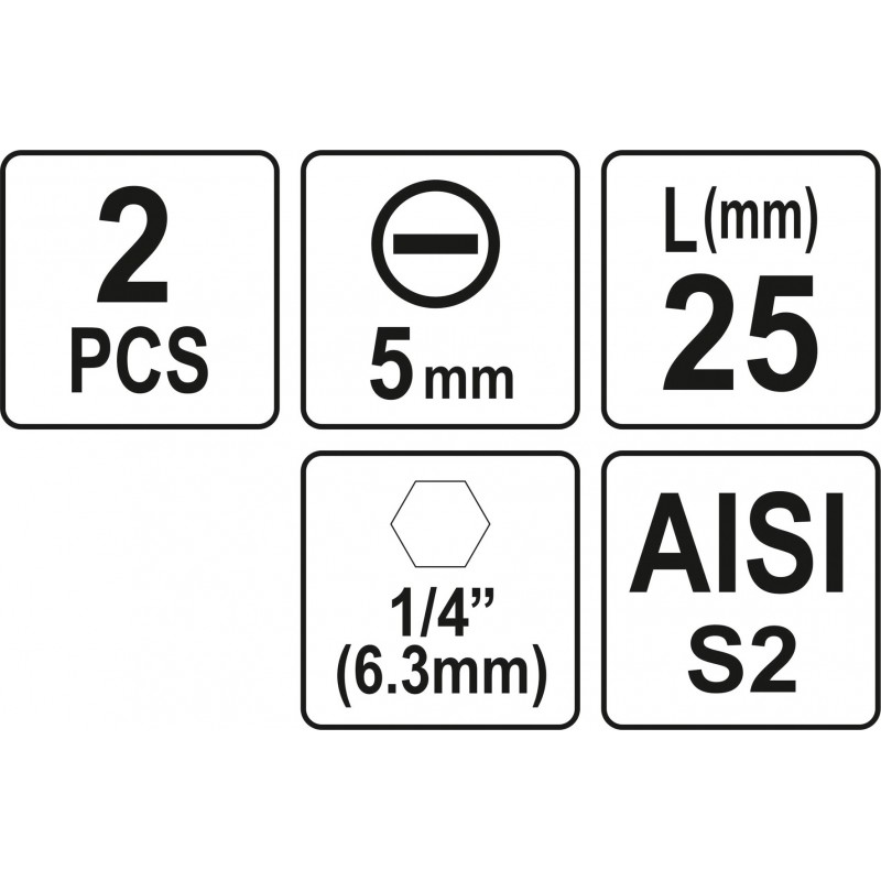 Biti de 25 mm 1/4" cu cap drept tip surubelnita SL5 Yato