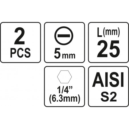 Biti de 25 mm 1/4" cu cap drept tip surubelnita SL5 Yato