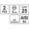 Biti de 25 mm 1/4" cu cap drept tip surubelnita SL5 Yato
