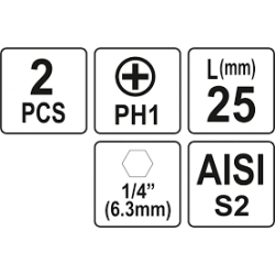 Biti de 25 mm 1/4" cu cap Phillips PH1 Yato
