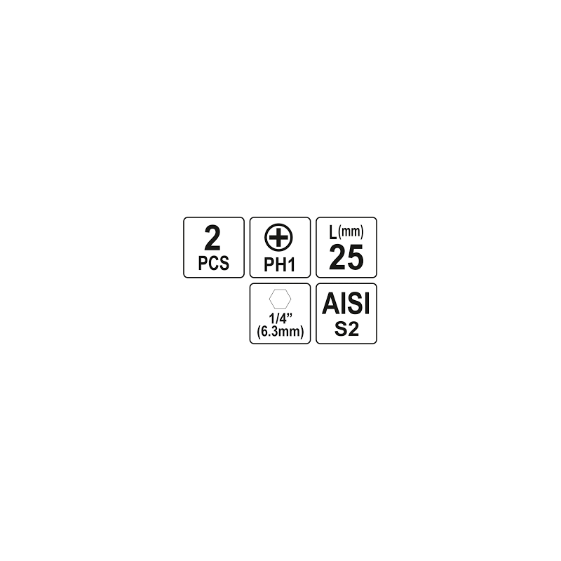 Biti de 25 mm 1/4" cu cap Phillips PH1 Yato