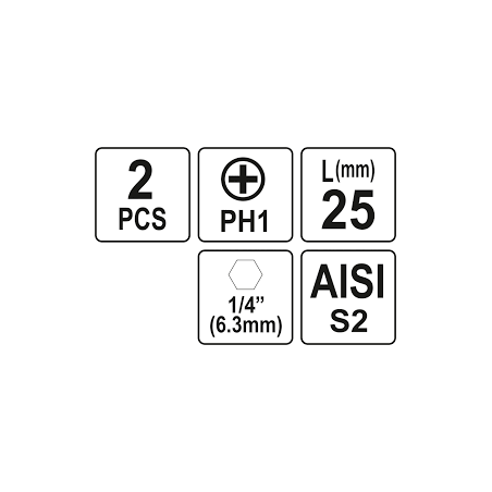 Biti de 25 mm 1/4" cu cap Phillips PH1 Yato