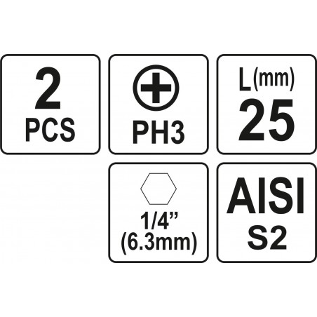 Biti de 25 mm 1/4" cu cap Phillips PH3 Yato