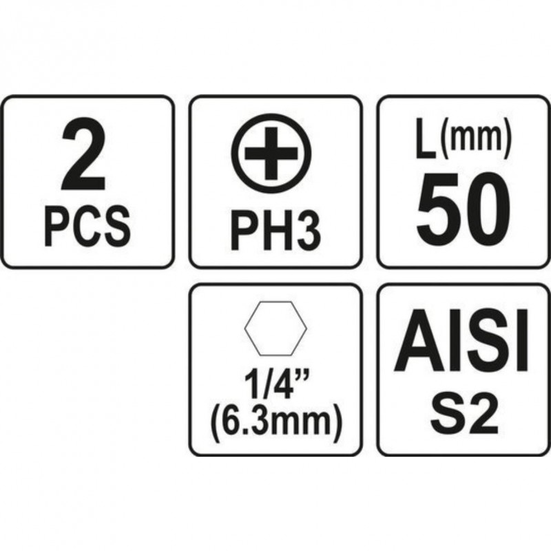 Biti de 50 mm 1/4" cu cap Phillips PH3 Yato