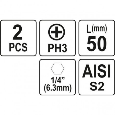 Biti de 50 mm 1/4" cu cap Phillips PH3 Yato