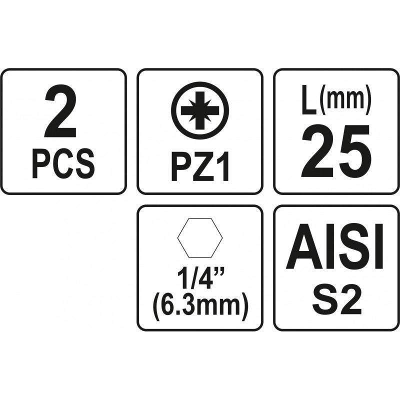 Biti de 25 mm 1/4" cu cap Pozidriv PZ1 Yato