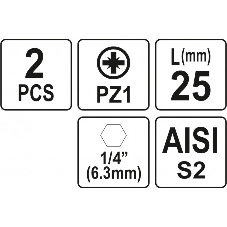 Biti de 25 mm 1/4" cu cap Pozidriv PZ1 Yato