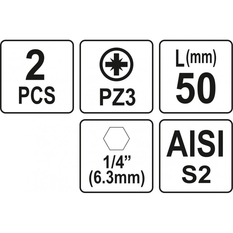 Biti de 50 mm 1/4" cu cap Pozidriv PZ3 Yato