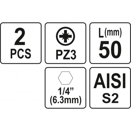 Biti de 50 mm 1/4" cu cap Pozidriv PZ3 Yato