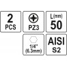 Biti de 50 mm 1/4" cu cap Pozidriv PZ3 Yato