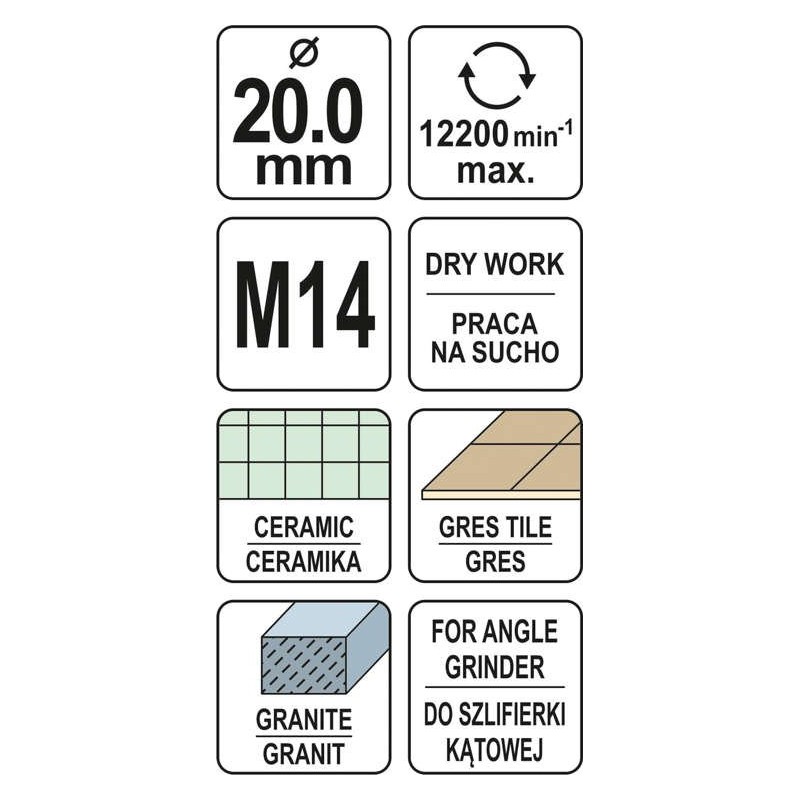 Carota diamantat 20 mm pentru ceramica Yato