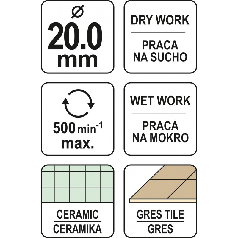 Carota diamantata 20 mm pentru placi ceramice Yato