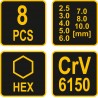 56649 VOREL Set 8 chei hexagonale Allen cu maner T