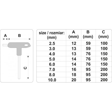 56622 VOREL Cheie hexagonala cu bila 3.0 mm si maner T