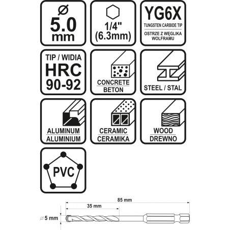 21684 STHOR Burghiu universal de 5 mm cu prindere hexagonala 1/4"