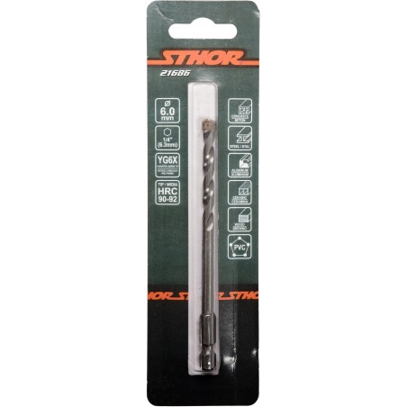 21686 STHOR Burghiu universal de 6 mm cu prindere hexagonala 1/4"