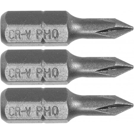 65451 STHOR Set 3 biti philips, PH0, hexagonala 1/4", lungime 25 mm