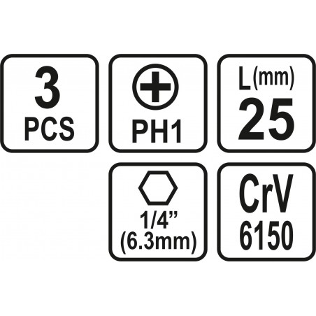 65452 STHOR Set 3 biti philips PH1, prindere hexagonala 1/4", 25 mm