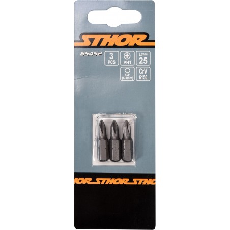 65452 STHOR Set 3 biti philips PH1, prindere hexagonala 1/4", 25 mm