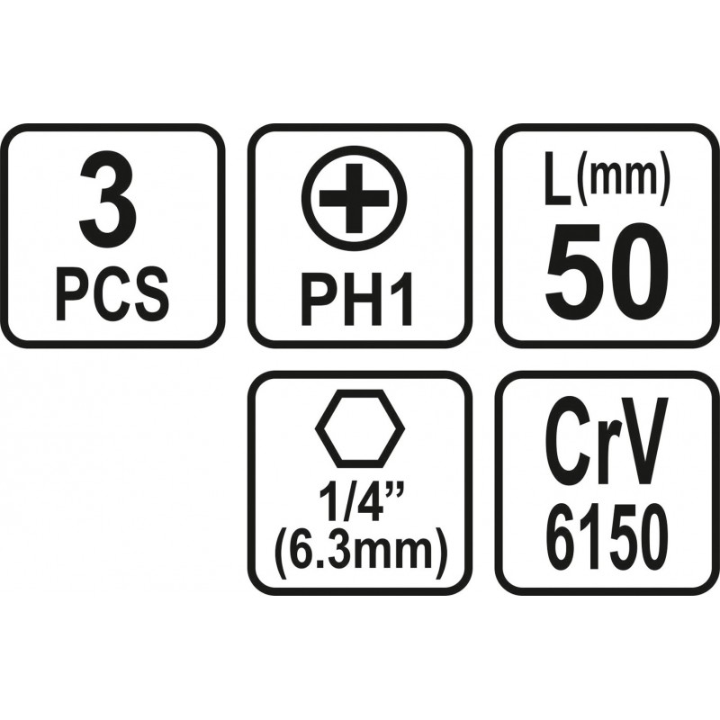 65456 STHOR Set 3 biti philips PH1, prindere hexagonala 1/4", 50 mm