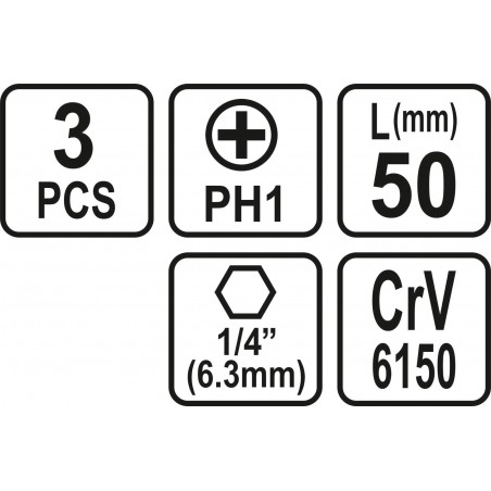 65456 STHOR Set 3 biti philips PH1, prindere hexagonala 1/4", 50 mm