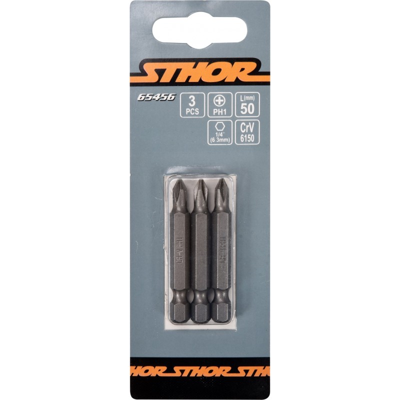 65456 STHOR Set 3 biti philips PH1, prindere hexagonala 1/4", 50 mm