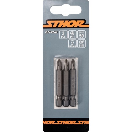 65456 STHOR Set 3 biti philips PH1, prindere hexagonala 1/4", 50 mm