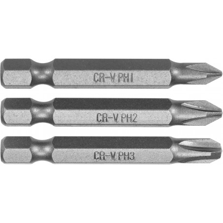65462 STHOR Set 3 biti phillips PH1, PH2, PH3, hexagonala 1/4", 50 mm