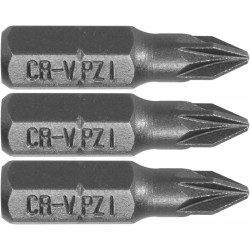 65470 STHOR Set 3 biti pozidrive PZ1, hexagonala 1/4", lungime 25 mm