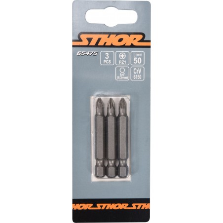 65475 STHOR Set 3 biti pozidrive PZ1, hexagonala 1/4", lungime 50 mm