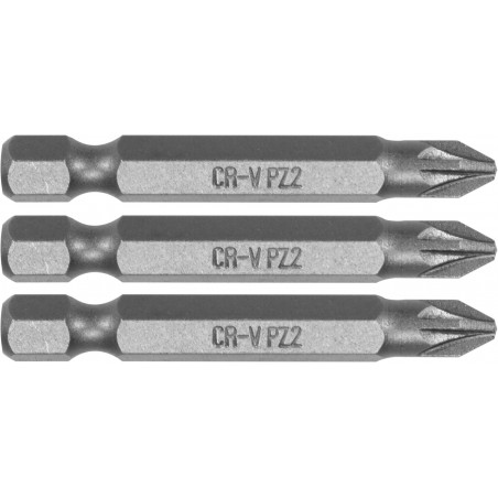 65476 SHTOR Set 3 biti pozidrive PZ2, hexagonala 1/4", lungime 50 mm