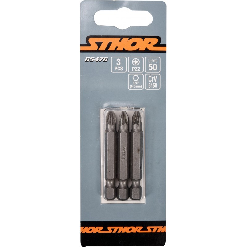 65476 SHTOR Set 3 biti pozidrive PZ2, hexagonala 1/4", lungime 50 mm