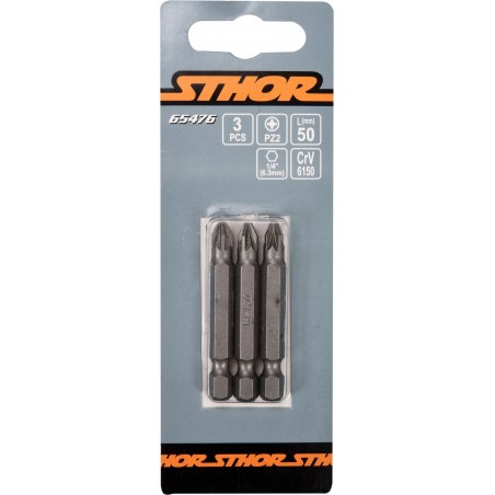65476 SHTOR Set 3 biti pozidrive PZ2, hexagonala 1/4", lungime 50 mm
