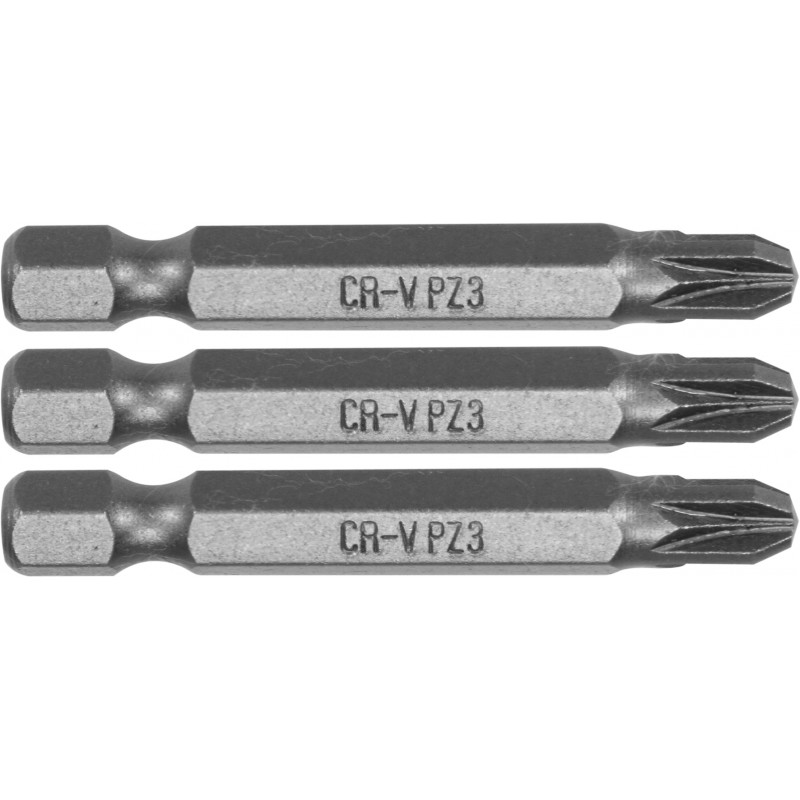 65477 STHOR Set 3 biti pozidrive PZ3, hexagonala 1/4", lungime 50 mm
