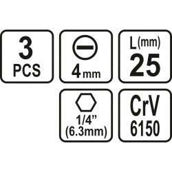 65480 STHOR Set 3 biti profil lat SL4, hexagonala 1/4", lungime 25 mm