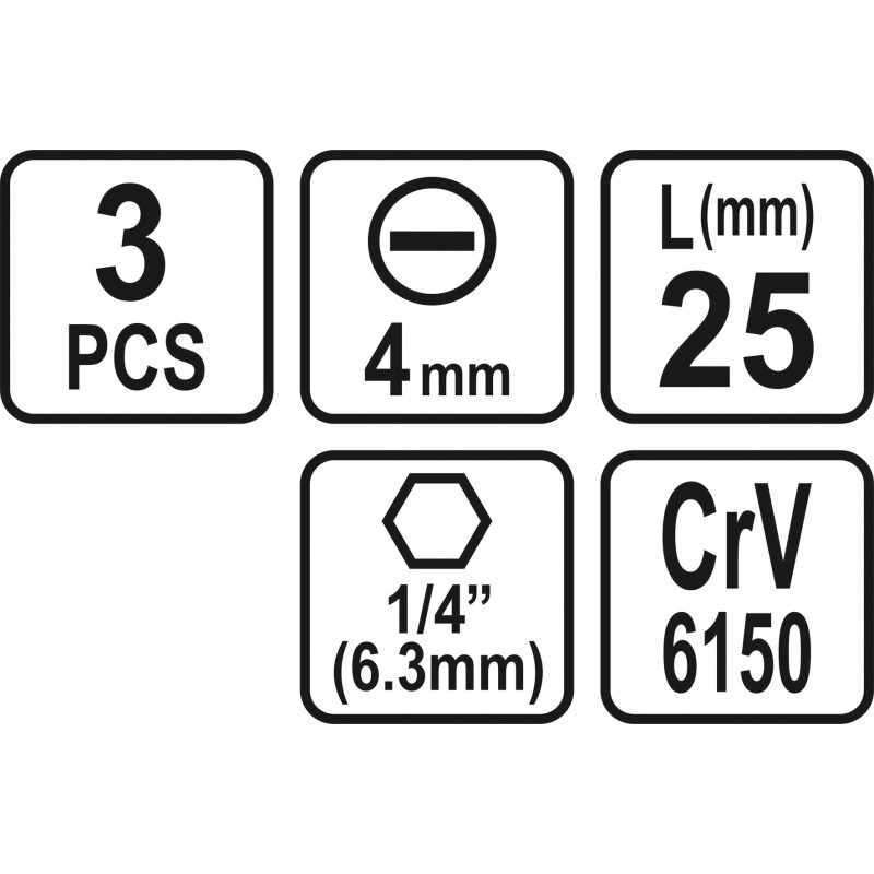 65480 STHOR Set 3 biti profil lat SL4, hexagonala 1/4", lungime 25 mm